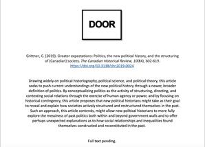 Greater expectations: Politics, the new political history, and the structuring of (Canadian) society