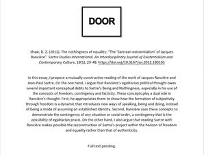 The nothingness of equality: "The 'Sartrean existentialism' of Jacques Rancière"