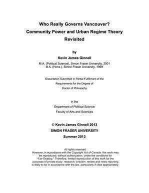 Who really governs Vancouver? Community power and regime theory revisited