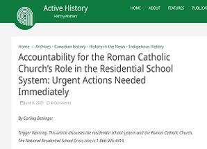 Accountability for the Roman Catholic Church’s role in the Residential School System: Urgent actions needed immediately