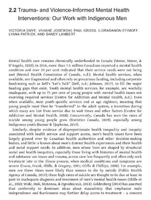 Trauma - and violence - informed mental health interventions: Our work with Indigenous men.