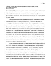 Footnotes, Endnotes, and HTML5: Blogging and the future of literary criticism