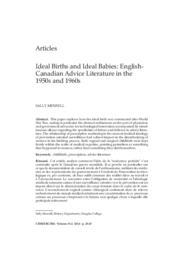 Ideal births and ideal babies:  English-Canadian advice literature in the 1950's and 1960's