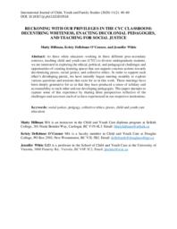 Reckoning with our privileges in the CYC classroom:  Decentring whiteness, enacting decolonial pedagogies, and teaching for social justice