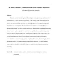 The relative utilization of criminal sanctions in Canada:  Toward a comprehensive description of sentencing outcomes