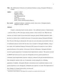 The Differential utilization of conditional sentences among Aboriginal offenders in Canada
