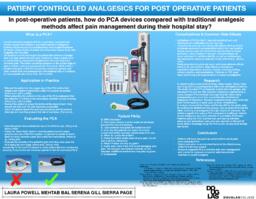 Patient controlled analgesics for post operative patients