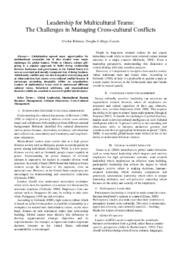 Leadership for multicultural teams: The challenges in managing cross-cultural conflicts