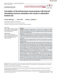 Correlation of thyroid hormone measurements with thyroid stimulating hormone stimulation test results in radioiodine‐treated cats